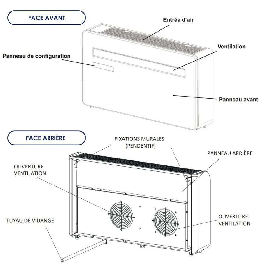 Climatiseur mobile Voltman monobloc mural Kub-E 12000 BTU - 3500W - réversible + Wifi