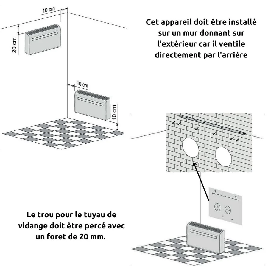 Climatiseur mobile Voltman monobloc mural Kub-E 12000 BTU - 3500W - réversible + Wifi