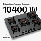 Plaque gaz KLARSTEIN Goldflame Nano Plaque de cuisson gaz 5 brûleurs en laiton 8 kW Table de cuisson à gaz - Gaz naturel/GPL