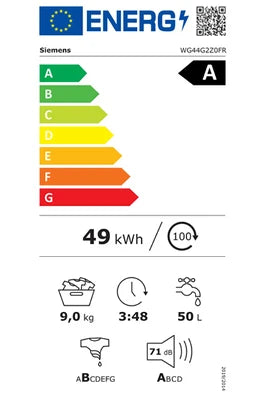 Lave-linge hublot Siemens iQ500 Lave-linge front 9 kg 1400 trs/min WG44G2Z0FR